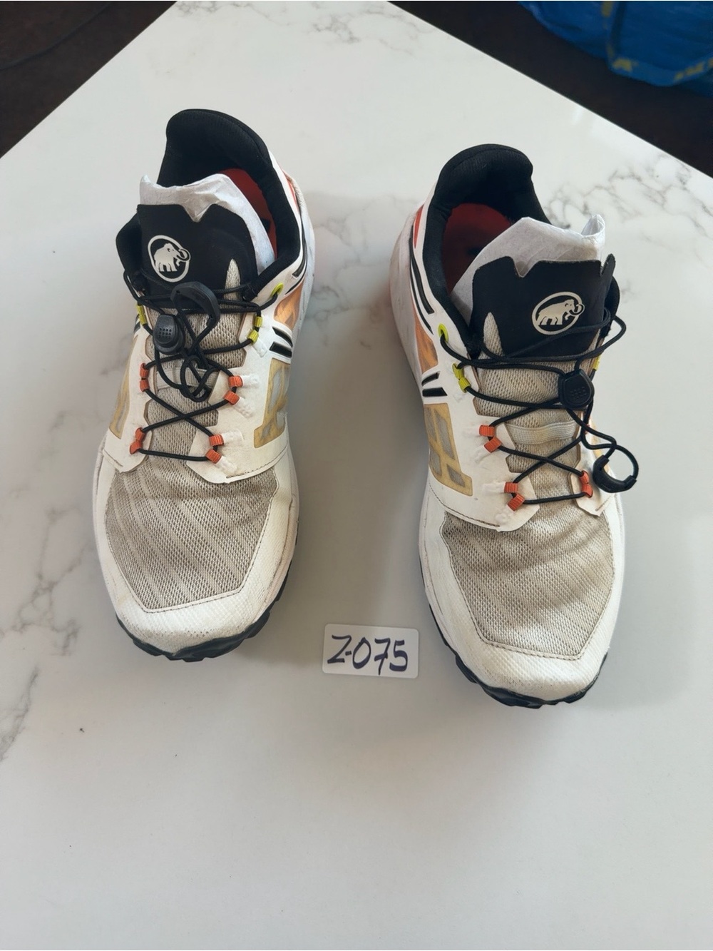 Mammut White Trail Running Shoes with Black and Gold Accents